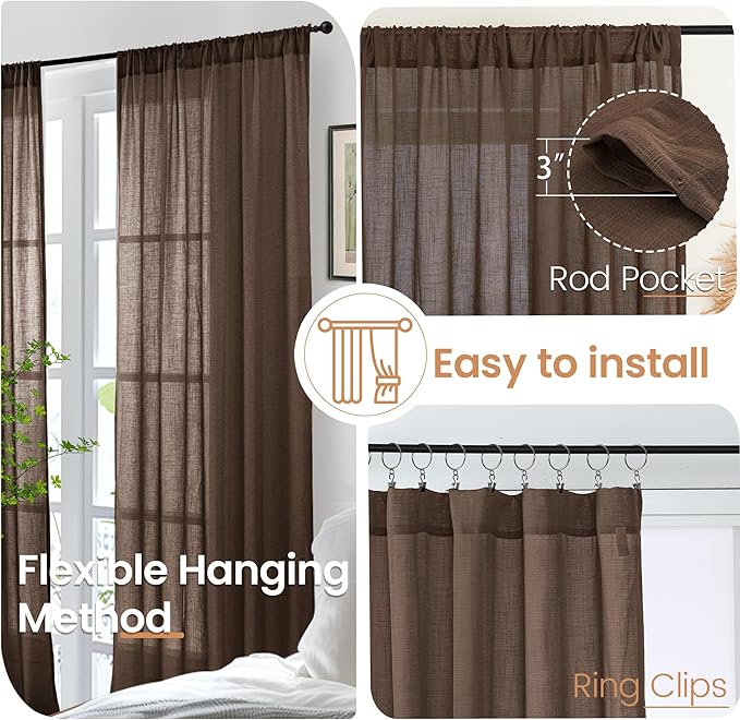 BGment Brown Linen Curtains 63 Inches Long - Image 6