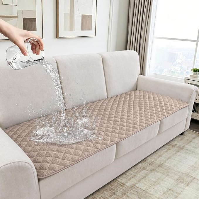 Dog Couch Cover for Sofa 100% Waterproof Faux Linen Sofa Covers for 3 Cushion by HYZOTEX