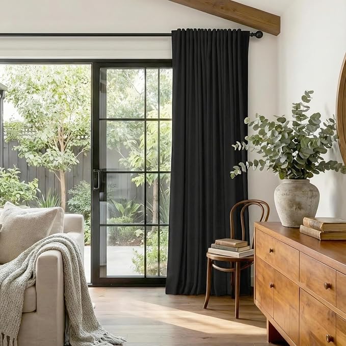 Linen Textured Total Blackout Sliding Door Curtains 84 Inches Long, Thermal - Image 5
