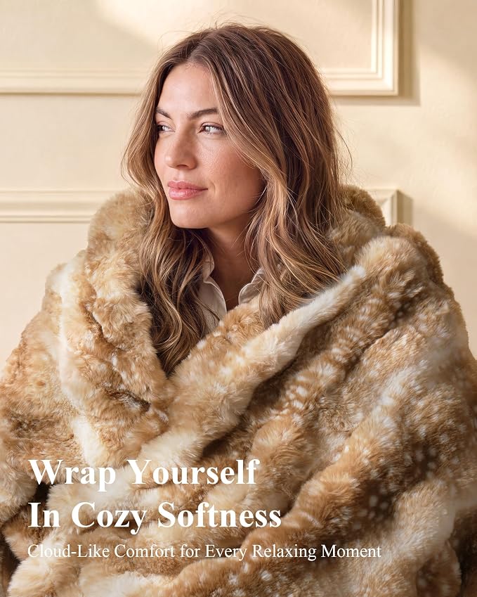 Ultra Soft Cozy Faux Fur Throw Blanket, Fuzzy Plush Thick Bubble Blanket - Image 2
