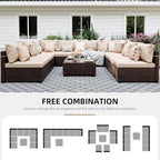 UPHA 9 Pieces Patio Furniture Sets, Wicker Outdoor Sectional Sofa Couch - Image 4