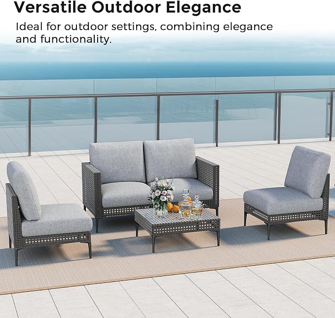 Jocoevol Outdoor Patio Sofa Conversation Set–Rattan 4 Seats Comfortable Couch - Image 8
