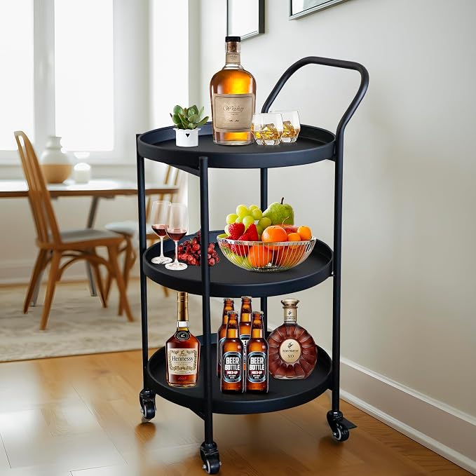 TRIROCKS 18 * 31" H Round Gold 3-Tier Rolling Bar Cart - Image 3