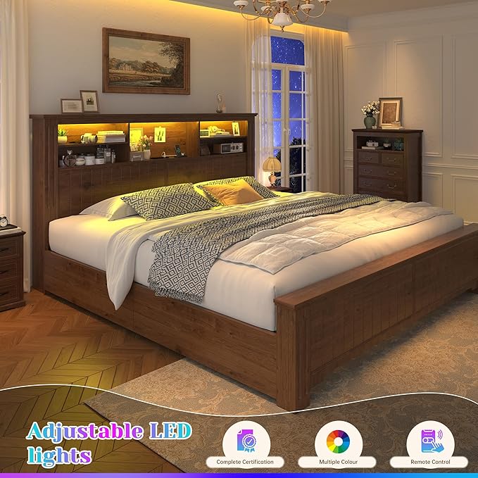 EnHomee King Size Bed Frame and Headboard & Storage, 4 Drawers and LED Built in - Image 6