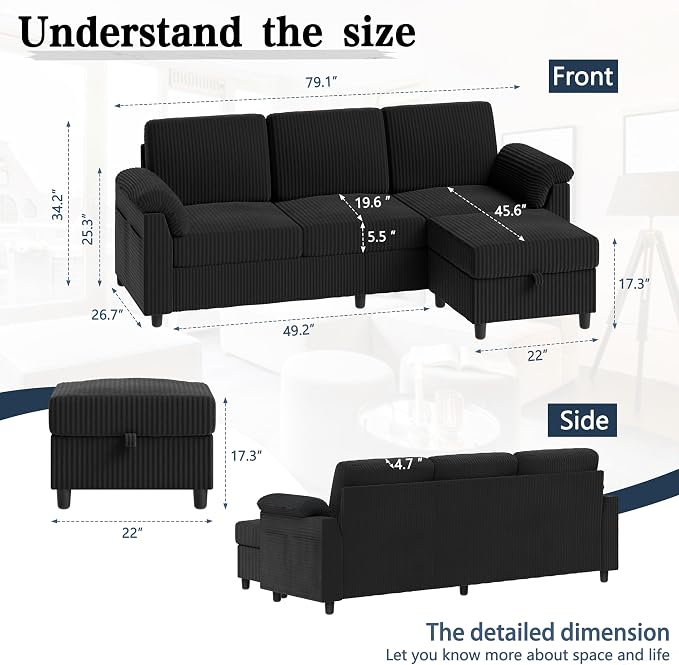Sectional Sofa Couch for Living Room, L Shaped Couch - Image 5