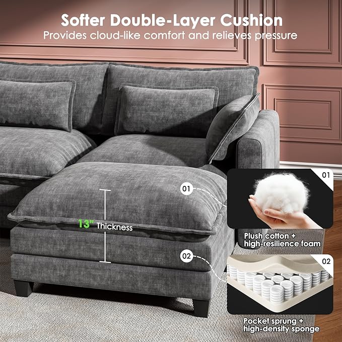 Marsail Modular Sectional Sofa 110.6" U-Shaped Modern Comfy Cloud Couch - Image 3