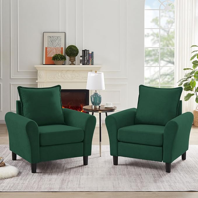 Mid-Century Accent Chairs Set of 2, Modern Linen Fabric Armchair - Image 7