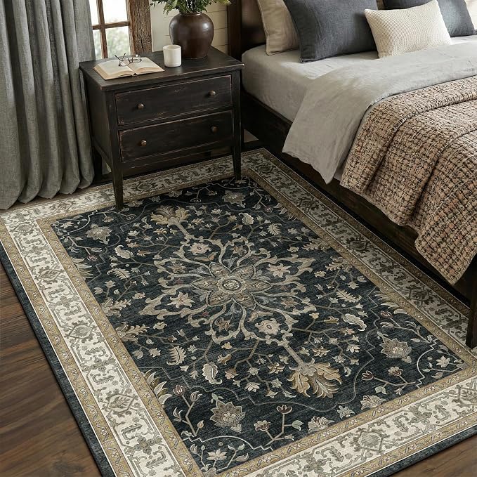 RELEANY Washable Area Rug, Water Repellent, Pet Friendly, Vintage Floral Boho - Image 2