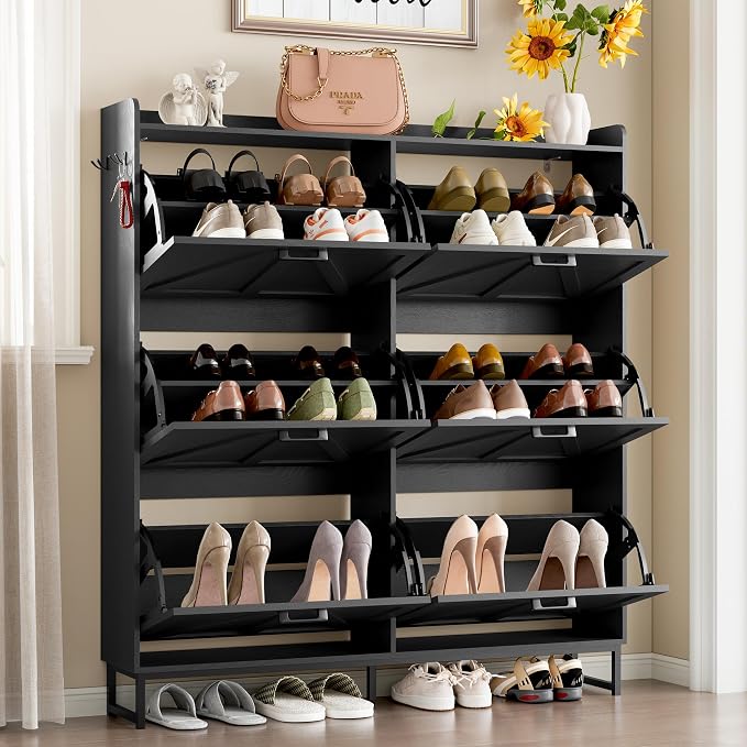 BORNOON Shoe Cabinet with 6 Flip Drawers Narrow Shoe Storage Cabinet Organizer - Image 3