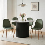 Dining Table Set for 4, Mid Century Modern 47 Inch White Marble-Look Wooden - Image 5