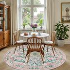 PLHXFR Round Area Rug Living Room: 4 ft Floral Washable Carpet Pink Green | - Image 4