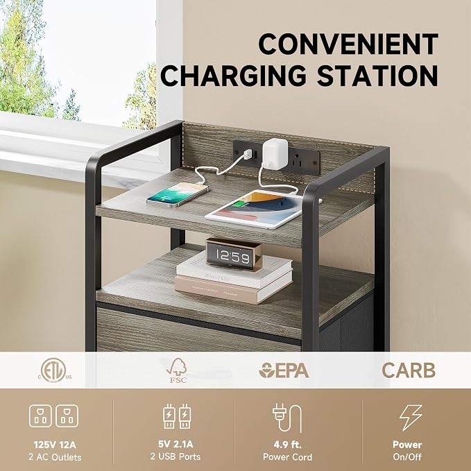 Lazzanto Grey NightStand with Charging Station - Image 4