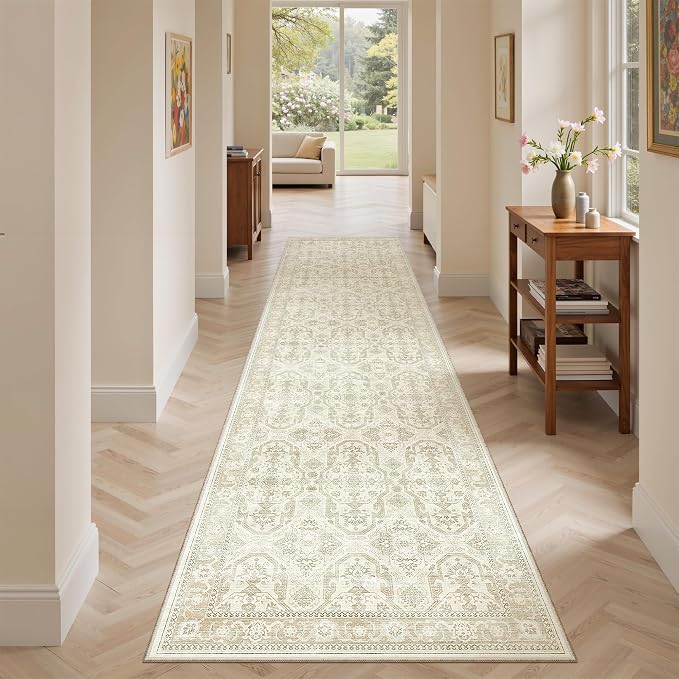Soalmost Runner Rug 2x8 Washable Hallway Kitchen Runners Beige/Brown | Non-Slip - Image 2