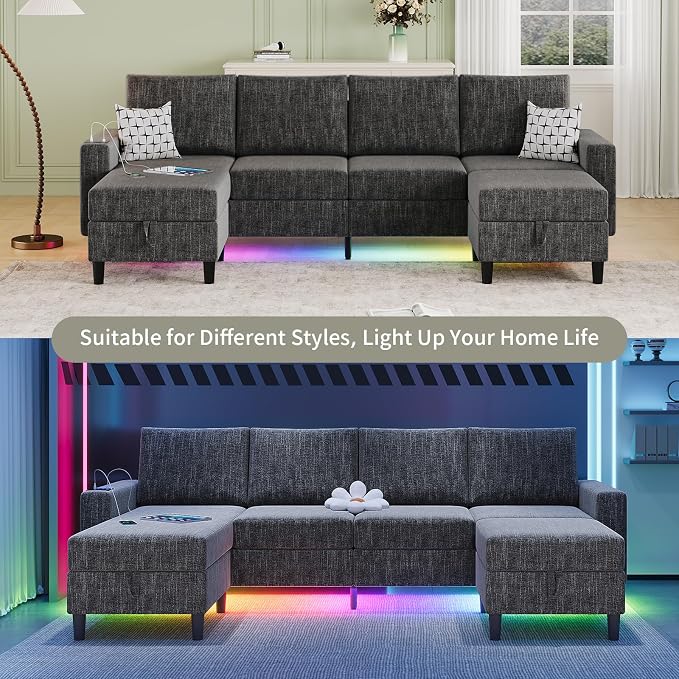Sectional Couches for Living Room, 6-Seats Soft Linen Fabric Sectional Sofa - Image 7