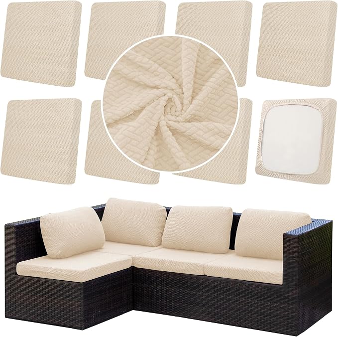8Pcs Outdoor Cushion Covers, Elastic Patio Cushion Covers | Washable, by dreahoteztil