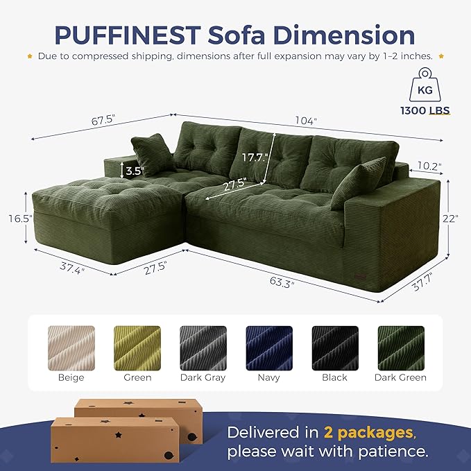 MAXYOYO 104" L Shaped Modular Sectional Sofa - Image 2