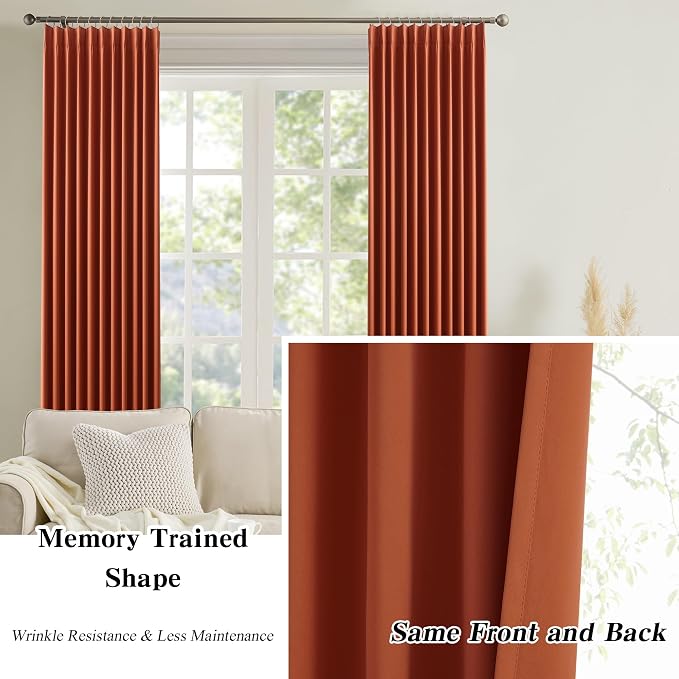Antique Copper Burnt Orange Pinch Pleated Blackout Curtains - Image 6