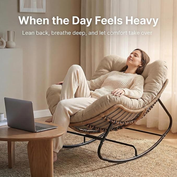 Oversized Papasan Rocking Chair Outdoor, Comfy Patio Papasan Egg Rocker - Image 3