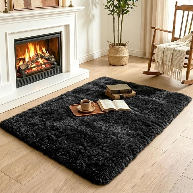 3x5 Black Fluffy Soft Area Rug Non-Slip - Image 4