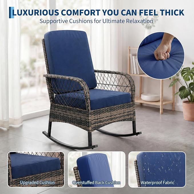 3 pcs Outdoor Rocking Bistro Set, Wicker Rocking Bistro Set - Image 4