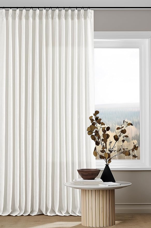 Off White Linen Pinch Pleated Curtains 80 Inches Long 2 Panels | Beige White by Twodrapes