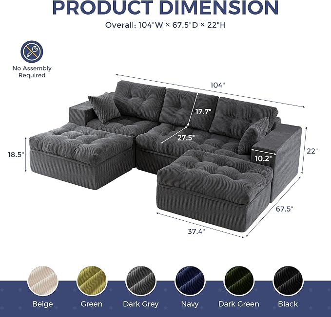 MAXYOYO 104" U Shaped Modular Sectional Sofa - Image 2