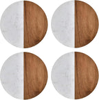 I-LAN 4-Pack Marble and Acacia Wood Coasters, 4-Inch Round Natural Wood Drink by ilan
