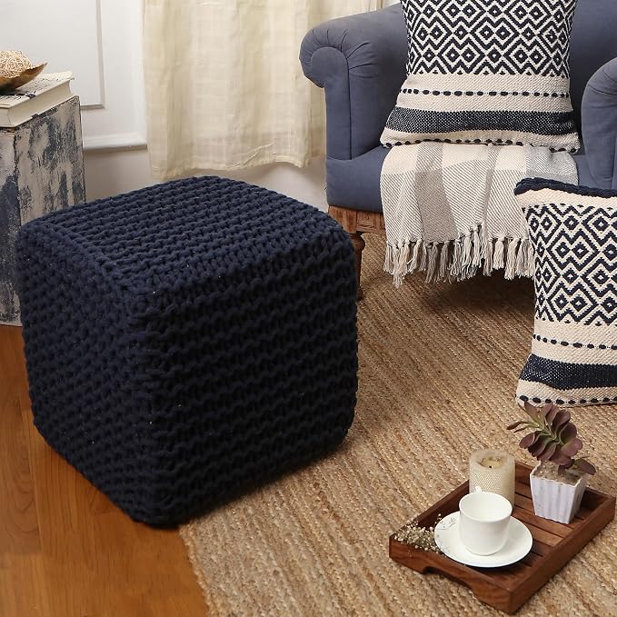 REDEARTH Square Hand Knitted Pouf - Image 2