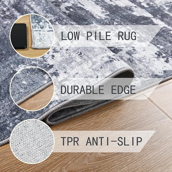 Entryway Rug 3x5 Dark Grey Bedroom Area Rug Washable Non Slip Abstract Boho Rugs - Image 5