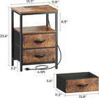 Huuger Nightstand with Charging Station, Fabric Drawers, End Table with Open - Image 3