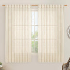 Beige Linen Curtains 63 inches Long by LAMIT