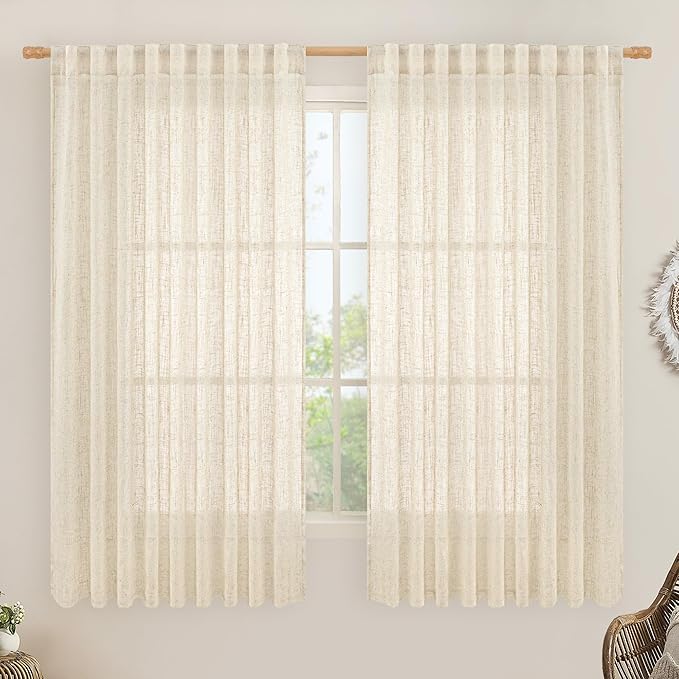 Beige Linen Curtains 63 inches Long by LAMIT