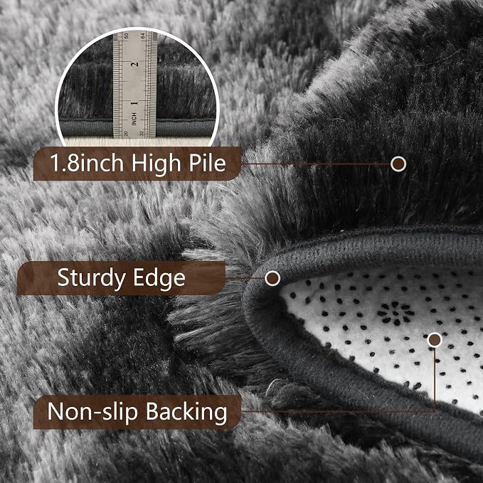 4x6 Tie-Dyed Dark Grey Fluffy Area Rug Non-Slip - Image 6