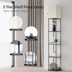 SUNMORY 5 Tier Floor Lamp with Shelves, Modern Square Standing Lamp with 3 - Image 3