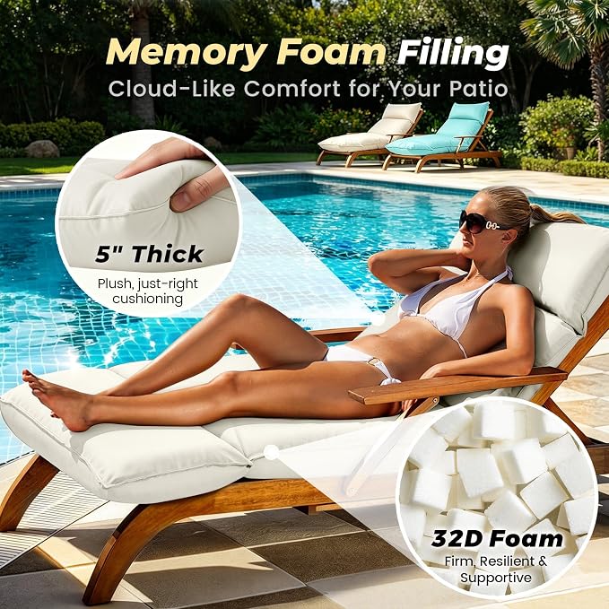 Outdoor Chaise Lounge Chair Cushion, Waterproof Non-Slip Patio Chaise Lounge - Image 3
