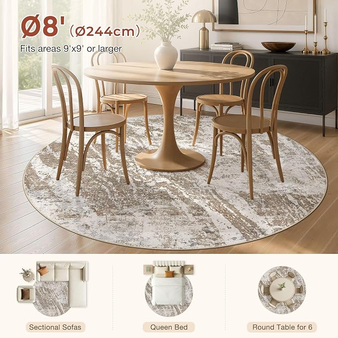 DMOYEST 8ft Round Washable Area Rug - Image 2