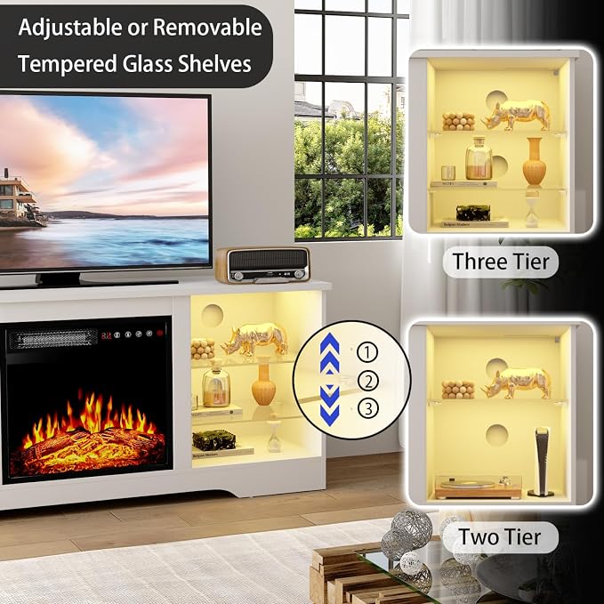 PRETZI Fireplace TV Stand with 18" Fireplace Up to 65" TVs, TV Media Console - Image 4