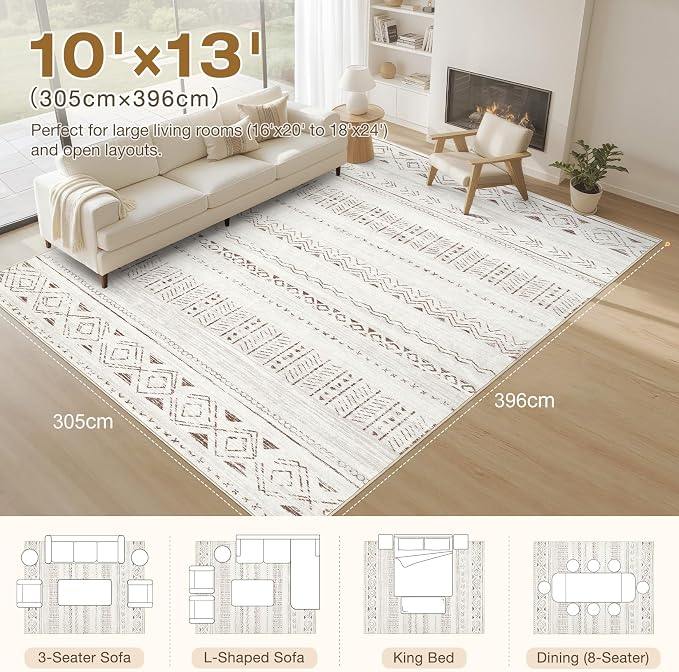 cotiled 10x13 Area Rugs Washable Boho Living Room Rug Brown/Cream | Solve - Image 2