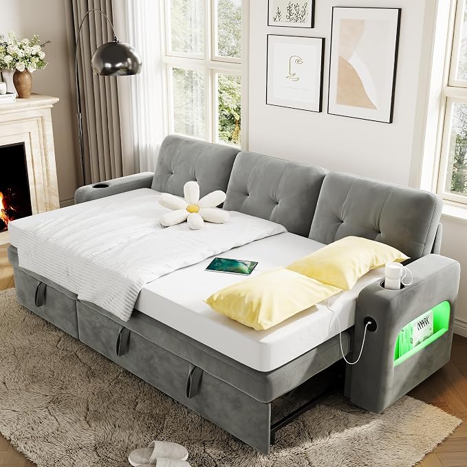 GarveeHome 84 Inch Sleeper Sofa Couch, L-Shaped Sofa, Convertible Pull Out Sofa - Image 6