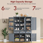 74.8''H High Freestanding Kitchen Pantry, Wooden Kitchen Organizers Cupboard - Image 6