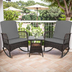 LEVELEVE 3 pcs Rocking Bistro Set Conversation Chairs PE Wicker Outdoor Rocking - Image 7