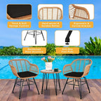 3 Piece Outdoor Wicker Furniture Bistro Set, Rattan Chairs Conversation Sets - Image 2