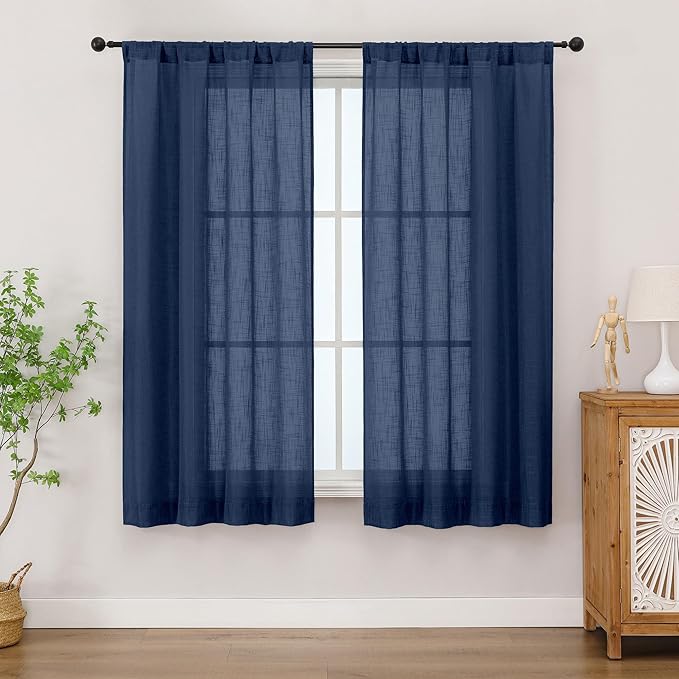 Chyhomenyc Navy Blue Semi Sheer Curtains 54 Inch Length by Chyhomenyc
