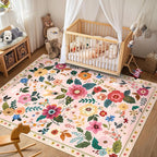 RELEANY Floral Washable 5x7 Area Rugs Pink | Flower Carpet Print Boho Cute Non - Image 9