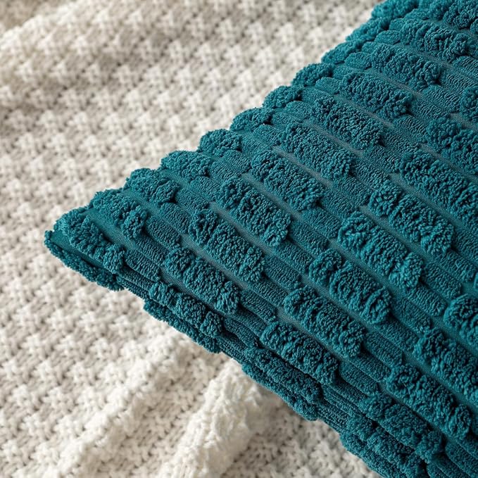 MIULEE Corduroy Decorative Throw Pillow Covers 18x18 Teal Pack of 2 | Soft Boho - Image 8
