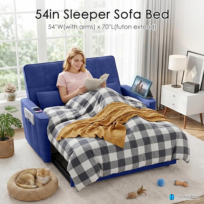 54'' Sleeper Sofa Bed, Convertible Pull Out Couch Futon - Image 3