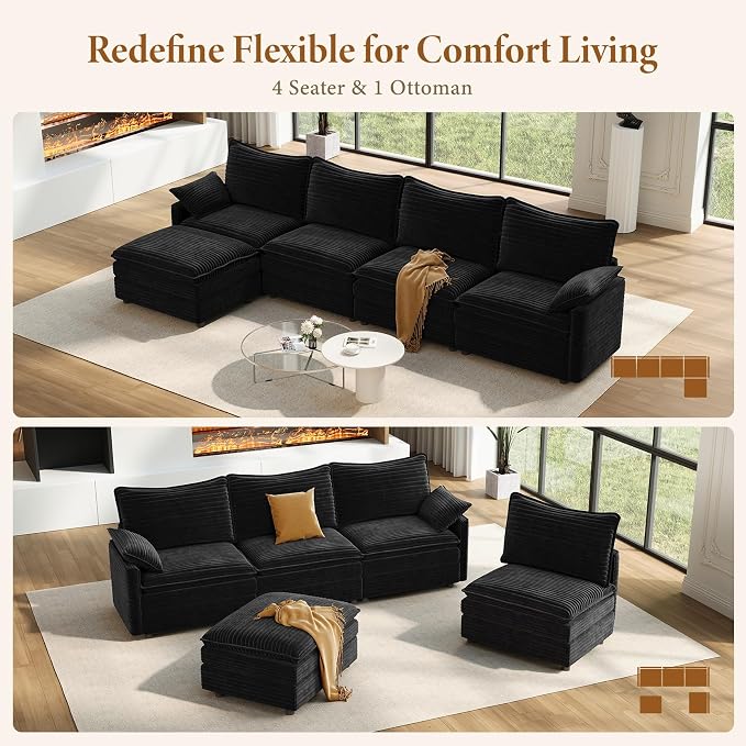 Vesgantti 142" Cloud Couch Sectional Modular Sofa, Comfy Sectional Couch - Image 7