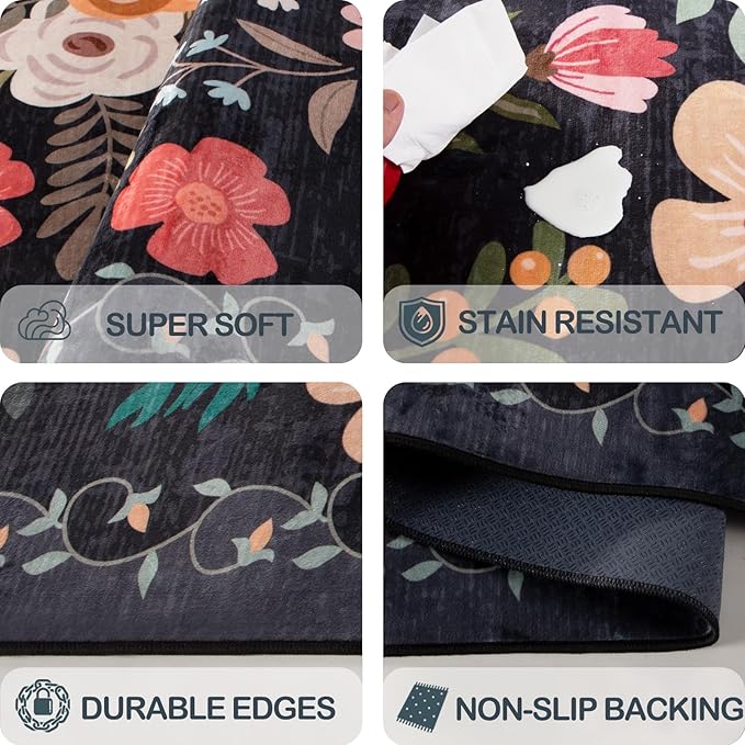 6x9 Area Rug, Floral Rugs for Living Room, Stain-Resistant Washable Bedroom Rug - Image 6