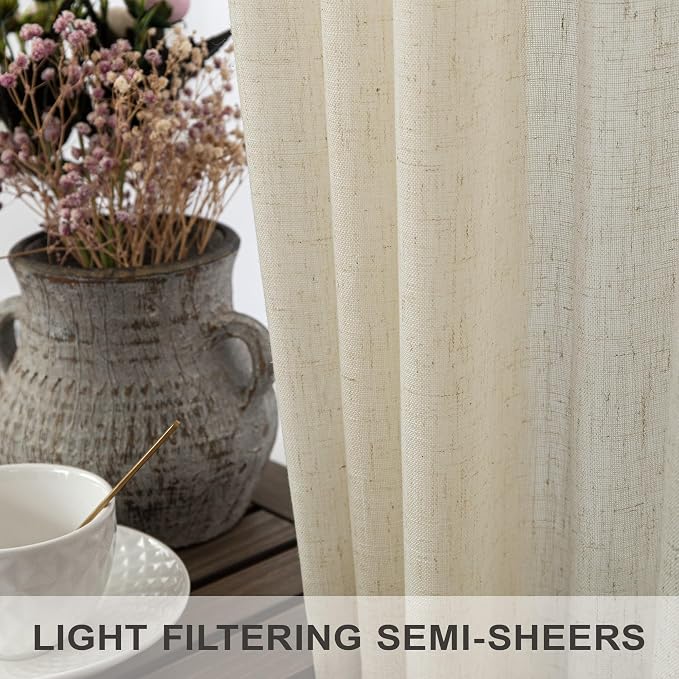 Pitalk 108 Inch Long Curtains for Living Room Birch Beige Linen Extra Long - Image 4