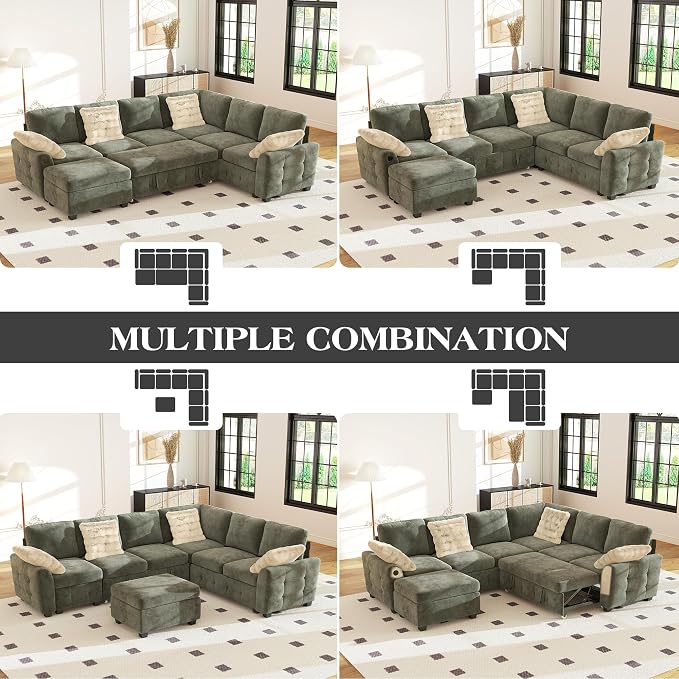 Ihanherry 106-inch Large L-Shaped Sectional Sofa Bed, 7-Seater Convertible Pull - Image 8